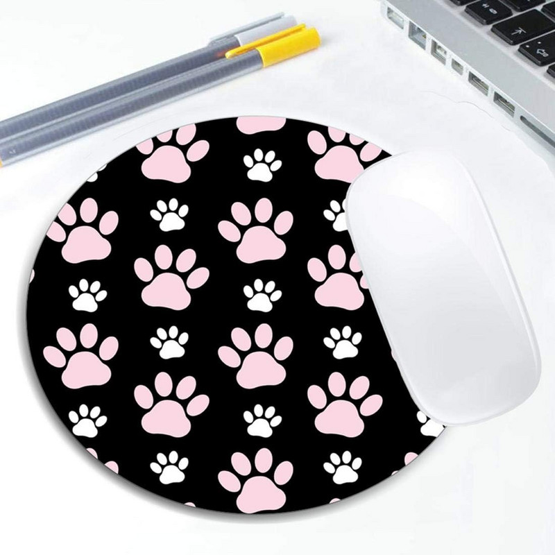Puppy Paws Kutyanyomok Állatmancsok Rózsaszín egérpad Kerek Csúszásmentes Gumi Egérpad Laptop Számítógép Dekor Aranyos Asztali Design Egérpad