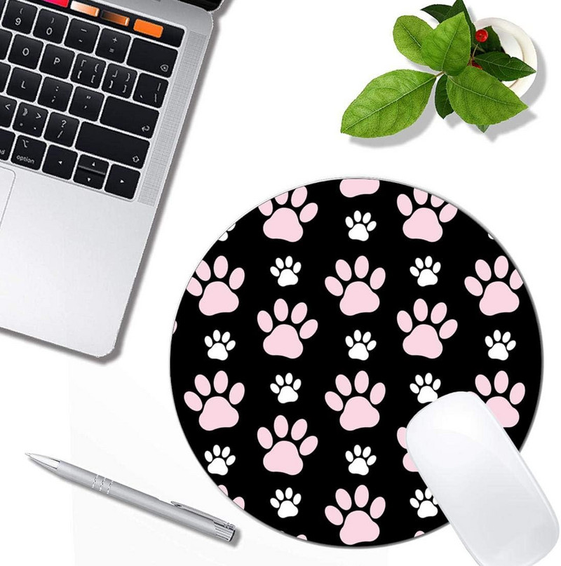 Puppy Paws Kutyanyomok Állatmancsok Rózsaszín egérpad Kerek Csúszásmentes Gumi Egérpad Laptop Számítógép Dekor Aranyos Asztali Design Egérpad