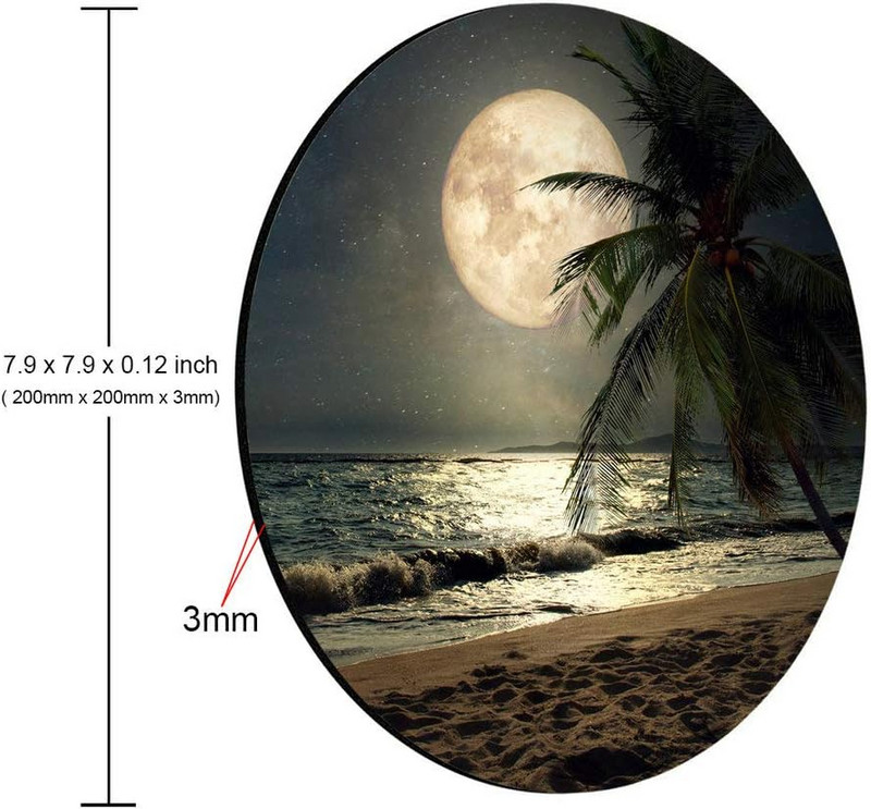 Trópusi tengerparti pálmafa telihold csillagos éjszakai egéralátéttel, kerek, csúszásmentes gumi egérpadokkal, 7,9 x 7,9 x 0,12 hüvelykes