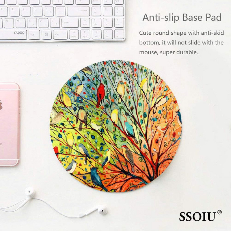Kör alakú, játékhoz készült egérpad kialakítása Gyönyörű festőmadarak állnak a fán, 7,87 x 7,87 hüvelykes, csúszásmentes gumi egérpad laptopokhoz