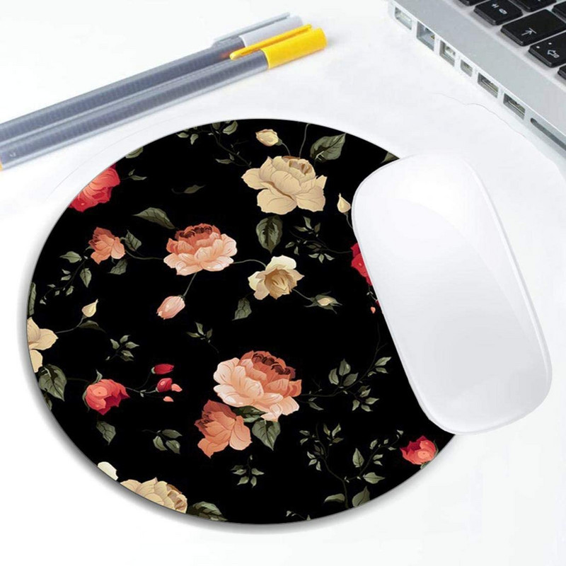 Art Gyönyörű virágok Egérpad kerek, csúszásmentes gumi egérpad Laptop Irodai számítógép dekoráció Aranyos íróasztal Design egérpad