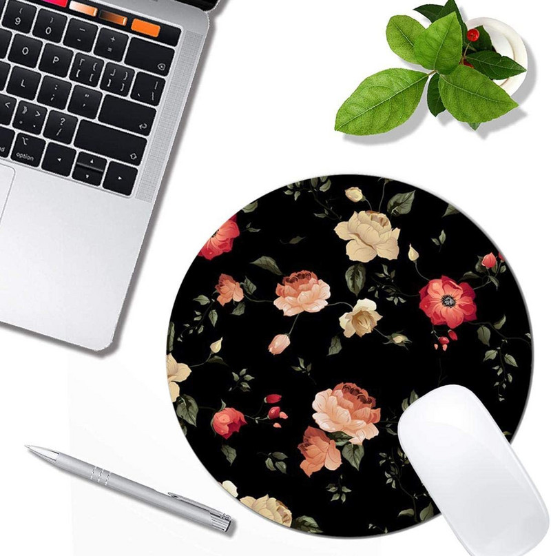 Art Gyönyörű virágok Egérpad kerek, csúszásmentes gumi egérpad Laptop Irodai számítógép dekoráció Aranyos íróasztal Design egérpad