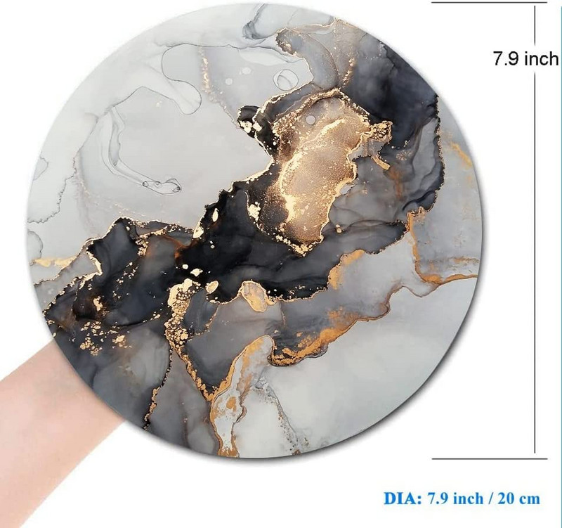 Fekete-fehér arany márvány kerek egéralátét vízálló, kör alakú kis egérpad csúszásmentes, irodai gumi egérpadokkal