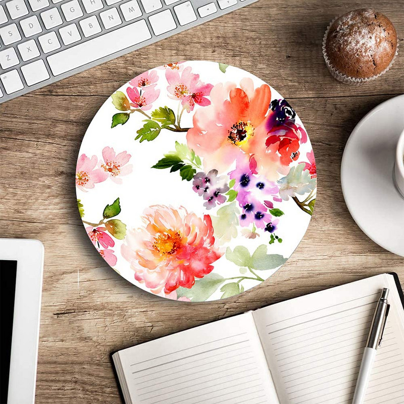 Kerek akvarell bazsarózsa virágok virágos egérpad prémium textúrájú kis egéralátét csúszásmentes gumitalppal laptop számítógéphez