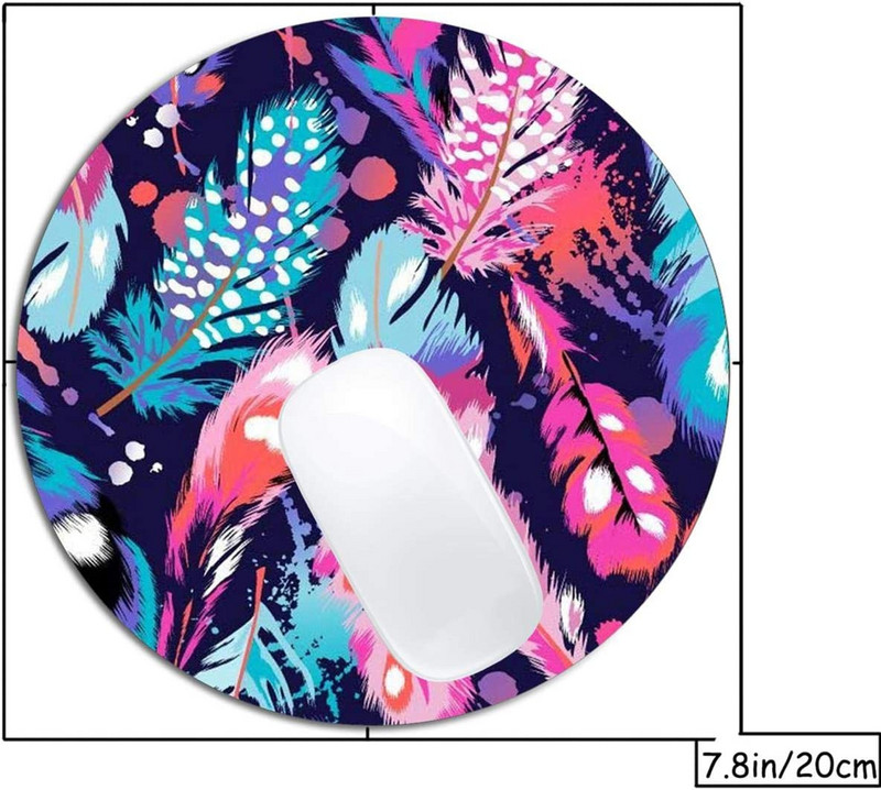 Gyönyörű tollak varrat nélküli egérpad kerek, csúszásmentes gumi egérpad laptop irodai számítógép dekoráció aranyos asztali kivitelű egérpad