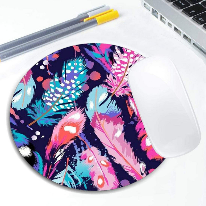 Gyönyörű tollak varrat nélküli egérpad kerek, csúszásmentes gumi egérpad laptop irodai számítógép dekoráció aranyos asztali kivitelű egérpad