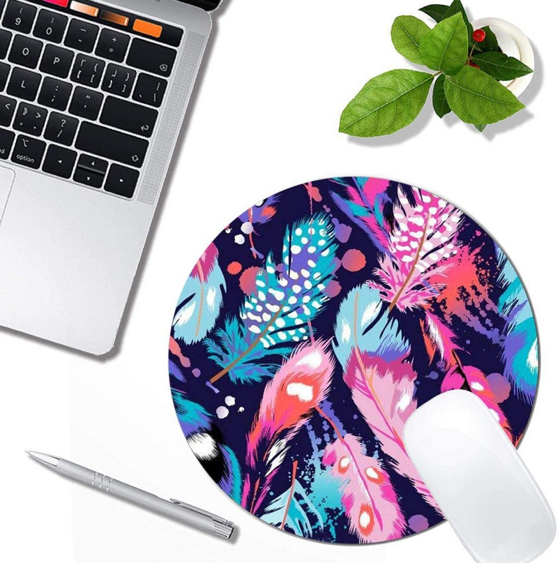 Gyönyörű tollak varrat nélküli egérpad kerek, csúszásmentes gumi egérpad laptop irodai számítógép dekoráció aranyos asztali kivitelű egérpad