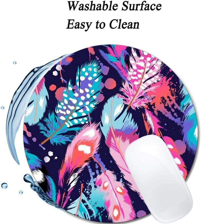 Gyönyörű tollak varrat nélküli egérpad kerek, csúszásmentes gumi egérpad laptop irodai számítógép dekoráció aranyos asztali kivitelű egérpad