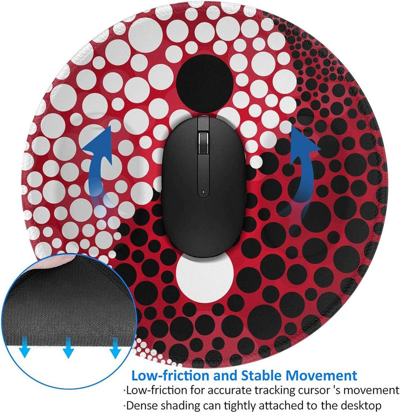 Yin Yang fekete-fehér foltok kerek egérpad Irodai asztali kiegészítők csúszásmentes gumi egéralátét irodai laptopokhoz 8"X8" hüvelykes