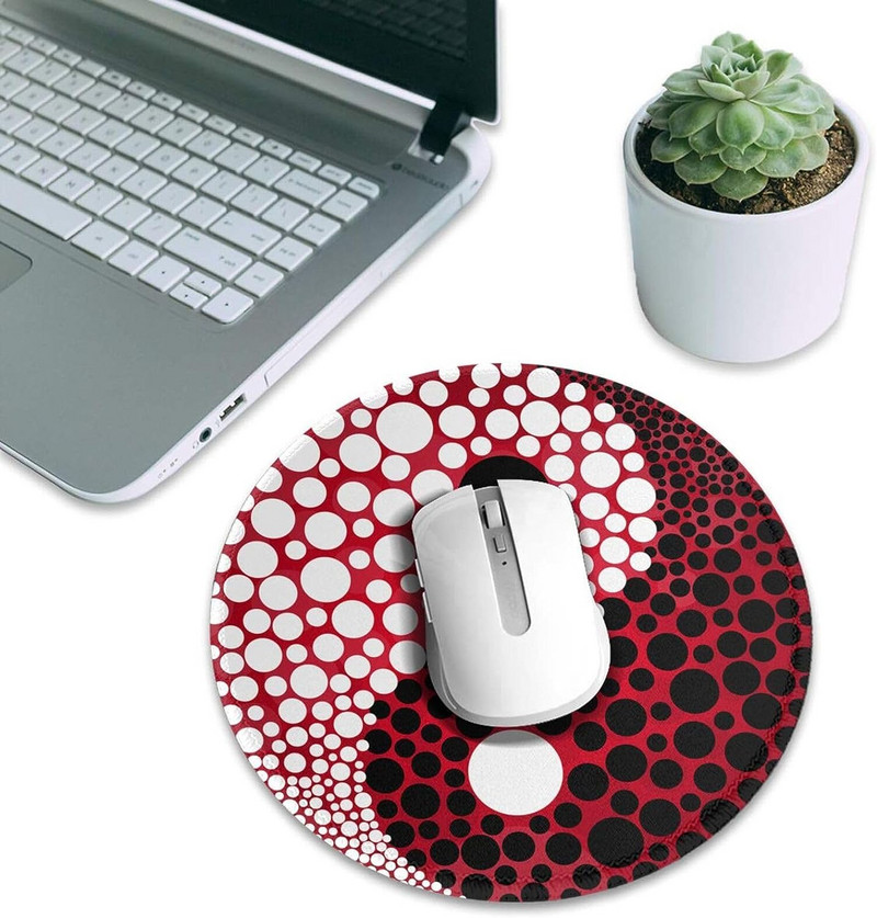 Yin Yang fekete-fehér foltok kerek egérpad Irodai asztali kiegészítők csúszásmentes gumi egéralátét irodai laptopokhoz 8"X8" hüvelykes