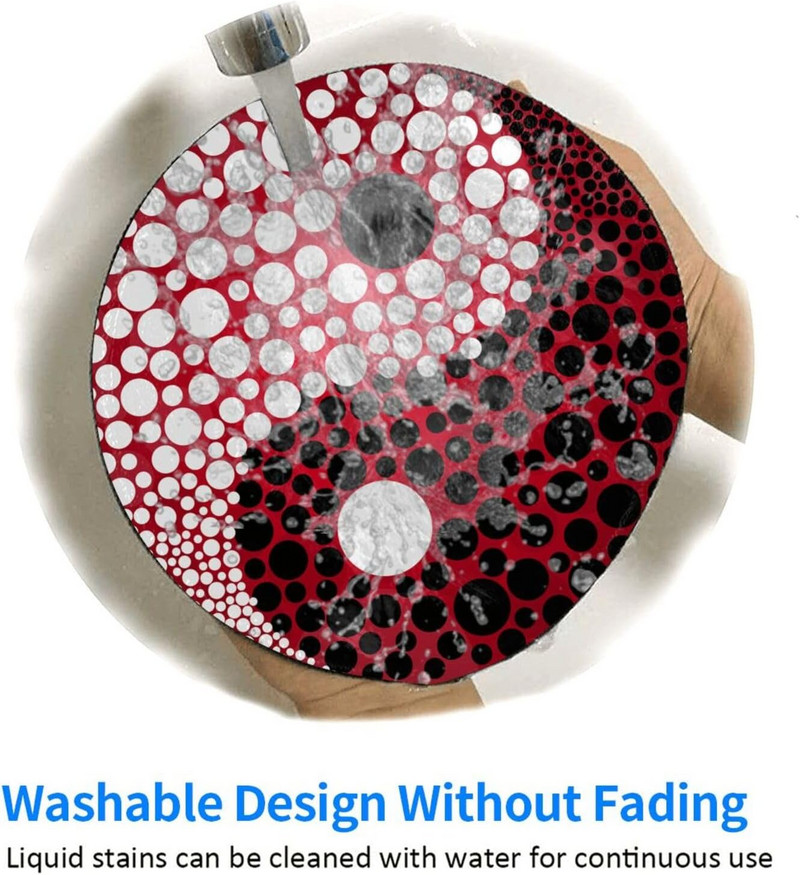 Yin Yang fekete-fehér foltok kerek egérpad Irodai asztali kiegészítők csúszásmentes gumi egéralátét irodai laptopokhoz 8"X8" hüvelykes