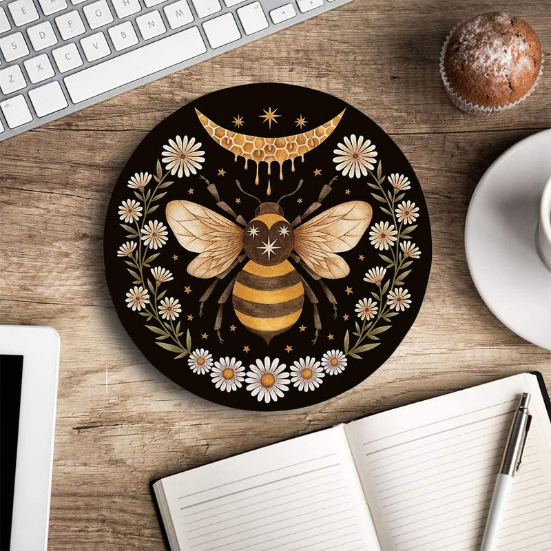 Bee kerek egéralátét Gyönyörű virágos játék egéralátét vízálló kör alakú egérpad csúszásmentes gumitalp irodai otthoni laptophoz