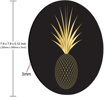 Златен ананас Черна кръгла подложка за мишка Сладка игрална подложка за мишка Водоустойчива неплъзгаща се гумена основа Подложки за мишка 7,9x0,12 инча