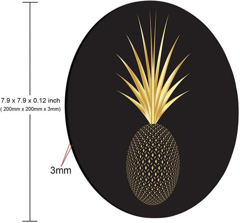 Arany Ananász fekete, kerek egérpad Aranyos játékra készült egéralátét, vízálló, csúszásmentes, gumi bázisú egérpadok 7,9x0,12 hüvelykes