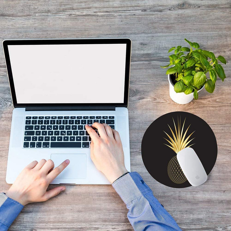 Arany Ananász fekete, kerek egérpad Aranyos játékra készült egéralátét, vízálló, csúszásmentes, gumi bázisú egérpadok 7,9x0,12 hüvelykes