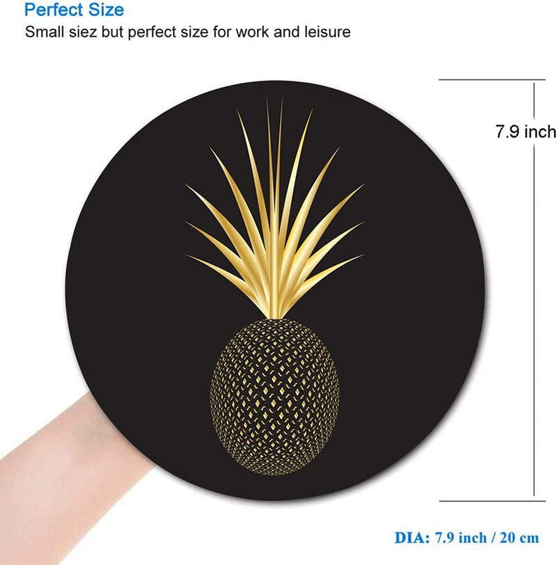 Arany Ananász fekete, kerek egérpad Aranyos játékra készült egéralátét, vízálló, csúszásmentes, gumi bázisú egérpadok 7,9x0,12 hüvelykes