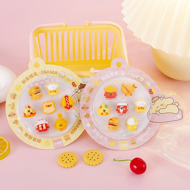 1Szett Kreatív gyorséttermi hamburger sült krumpli pirítós alakú aranyos radír készlet ceruza radír gyerekeknek ajándék iskolai kellékek