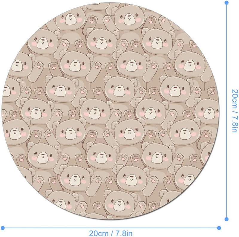 Aranyos Kawaii Teddy Bear kerek egérpad Aranyos egérpadok csúszásmentes egéralátét laptophoz, munkahelyi irodai otthonhoz 7,9x7,9 hüvelykes