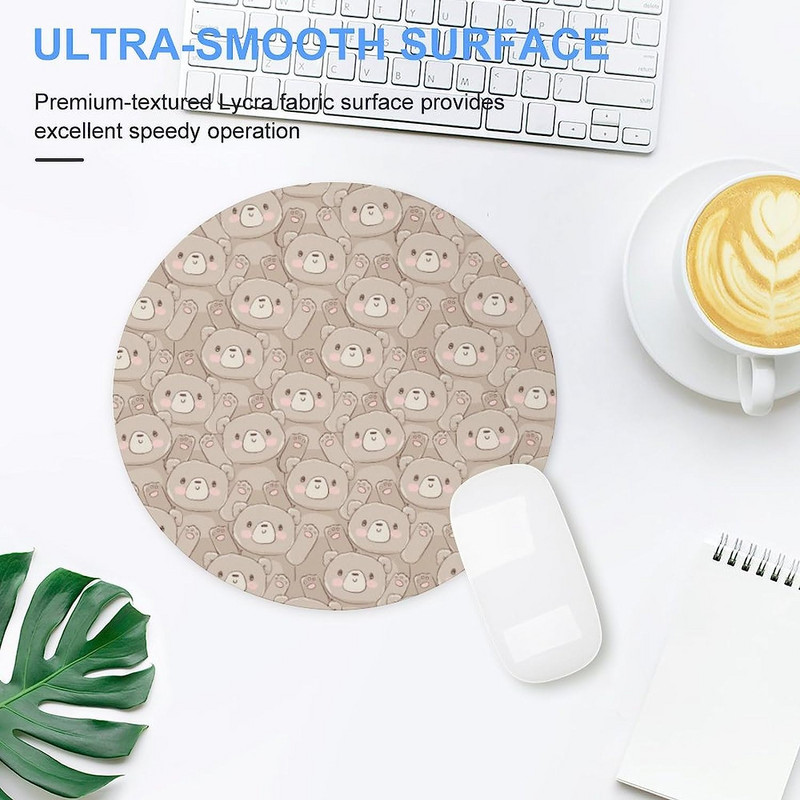 Aranyos Kawaii Teddy Bear kerek egérpad Aranyos egérpadok csúszásmentes egéralátét laptophoz, munkahelyi irodai otthonhoz 7,9x7,9 hüvelykes