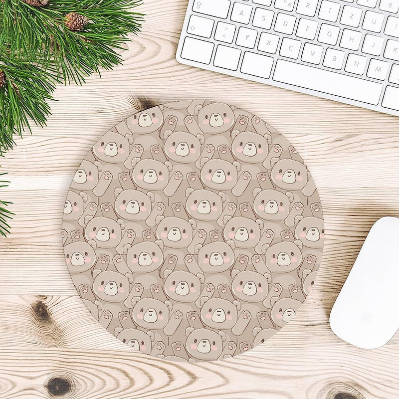 Aranyos Kawaii Teddy Bear kerek egérpad Aranyos egérpadok csúszásmentes egéralátét laptophoz, munkahelyi irodai otthonhoz 7,9x7,9 hüvelykes