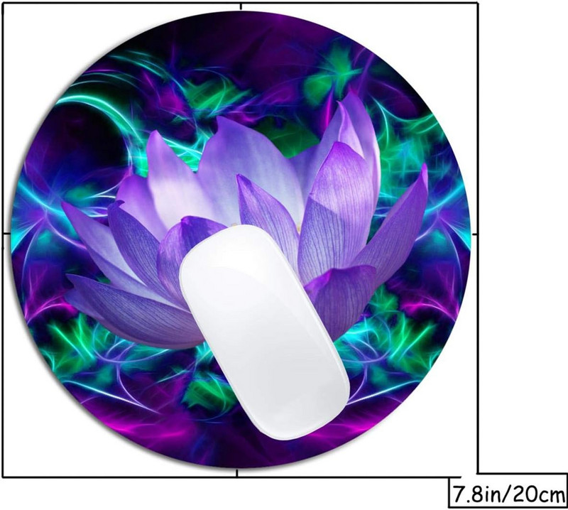 Lila lótuszvirág egéralátét kerek, csúszásmentes gumi egérpad Laptop Irodai számítógép dekoráció Aranyos asztali kiegészítők Design egérpad