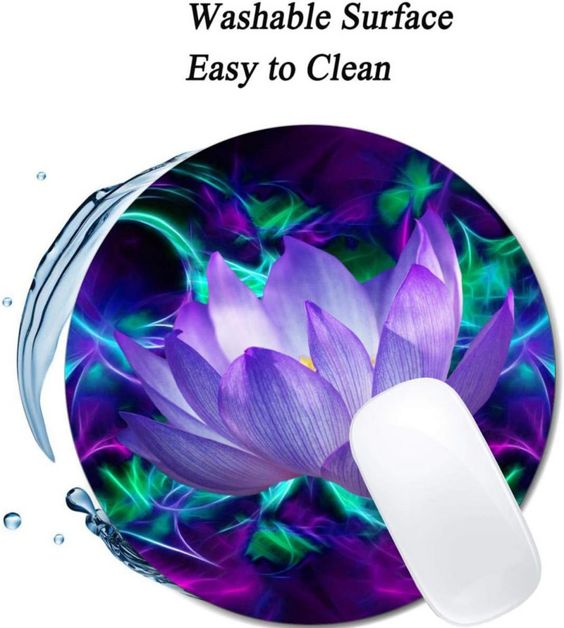 Lila lótuszvirág egéralátét kerek, csúszásmentes gumi egérpad Laptop Irodai számítógép dekoráció Aranyos asztali kiegészítők Design egérpad