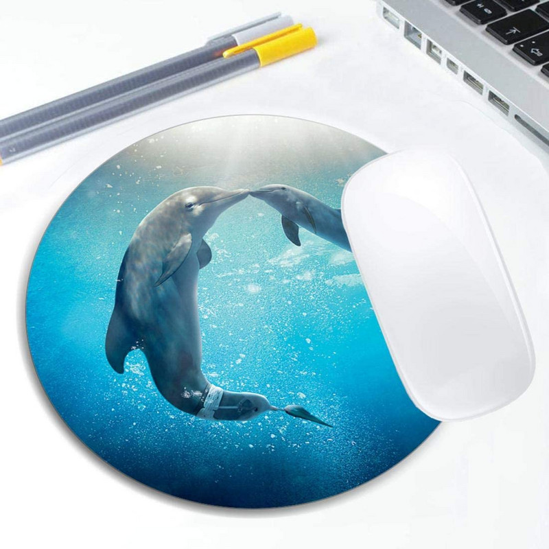 Dolphin egérpad kerek, csúszásmentes gumi egérpad laptop irodai számítógép dekor Aranyos asztali kiegészítők egyedi tervezésű egérpad