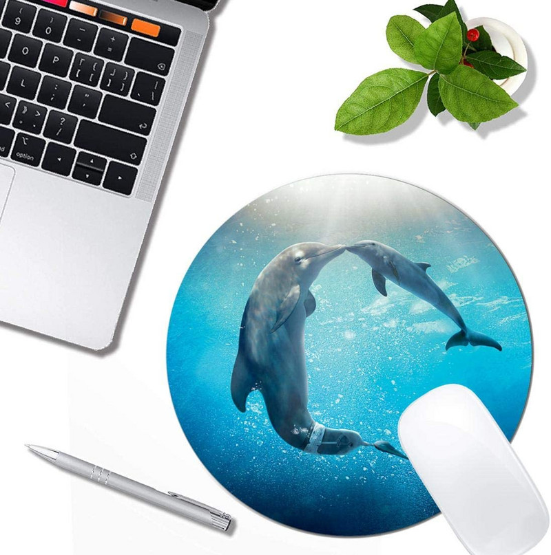 Dolphin egérpad kerek, csúszásmentes gumi egérpad laptop irodai számítógép dekor Aranyos asztali kiegészítők egyedi tervezésű egérpad