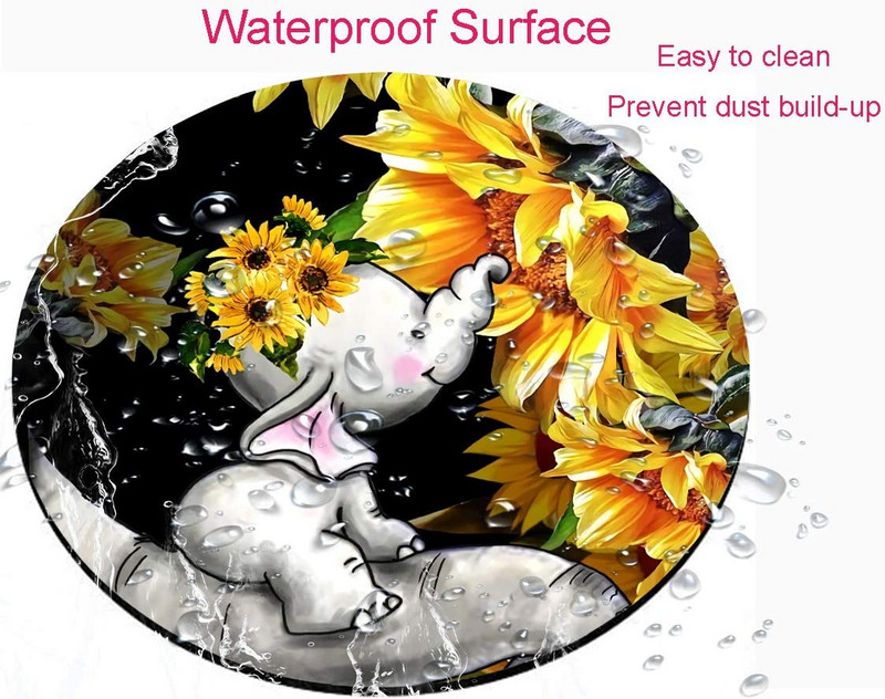 Elefántbébi napraforgós kerek egéralátéttel Aranyos játékra készült egéralátét, vízálló, csúszásmentes gumialap 7,9 x 0,12 hüvelykes egérpad