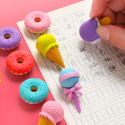 1Pcs Kawaii Ice Cream Donuts Lollipop Разглобяема гумена гума за деца Инструмент за корекция на подаръци Училищни канцеларски материали Творчески подарък