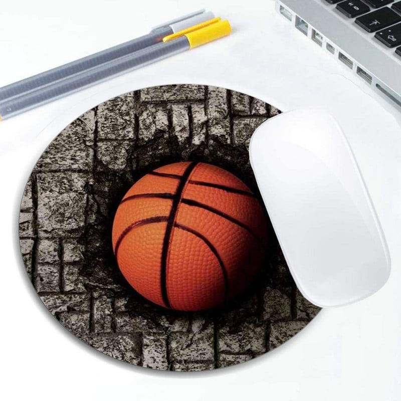 Kosárlabda kőpadlós egérpad kerek, csúszásmentes gumi egérpad Laptop irodai számítógép dekoráció Aranyos asztali kivitelű egérpad