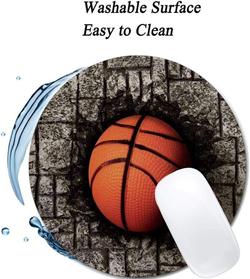 Kosárlabda kőpadlós egérpad kerek, csúszásmentes gumi egérpad Laptop irodai számítógép dekoráció Aranyos asztali kivitelű egérpad