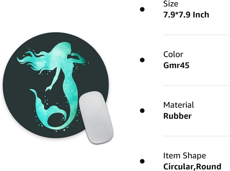Gyönyörű Mermaid egérpad Kerek MatMermaid kör alakú egérpadok kék szürke méret 7,9 x 7,9 x 0,12 hüvelyk
