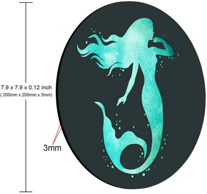 Gyönyörű Mermaid egérpad Kerek MatMermaid kör alakú egérpadok kék szürke méret 7,9 x 7,9 x 0,12 hüvelyk