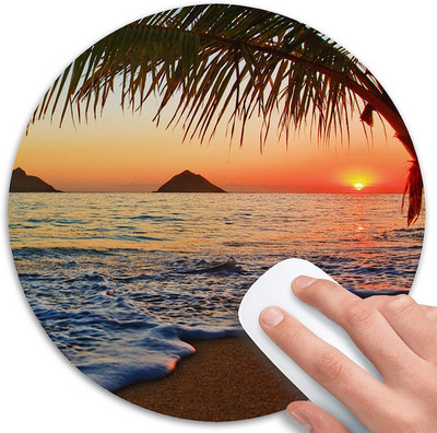 Hawaii Beach Mouse Pad Kör alakú játék egérpad, 7,9x7,9 hüvelykes, hordozható, csúszásmentes gumialapú egérpad irodai laptopokhoz