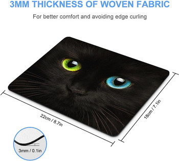 Черна котка Цветове очи Подложка за мишка Неплъзгаща се подложка за компютърна мишка Подложка за мишка с гумена основа за офис домашен лаптоп 20 * 25 см