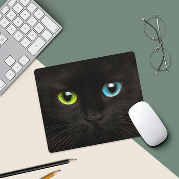 Черна котка Цветове очи Подложка за мишка Неплъзгаща се подложка за компютърна мишка Подложка за мишка с гумена основа за офис домашен лаптоп 20 * 25 см