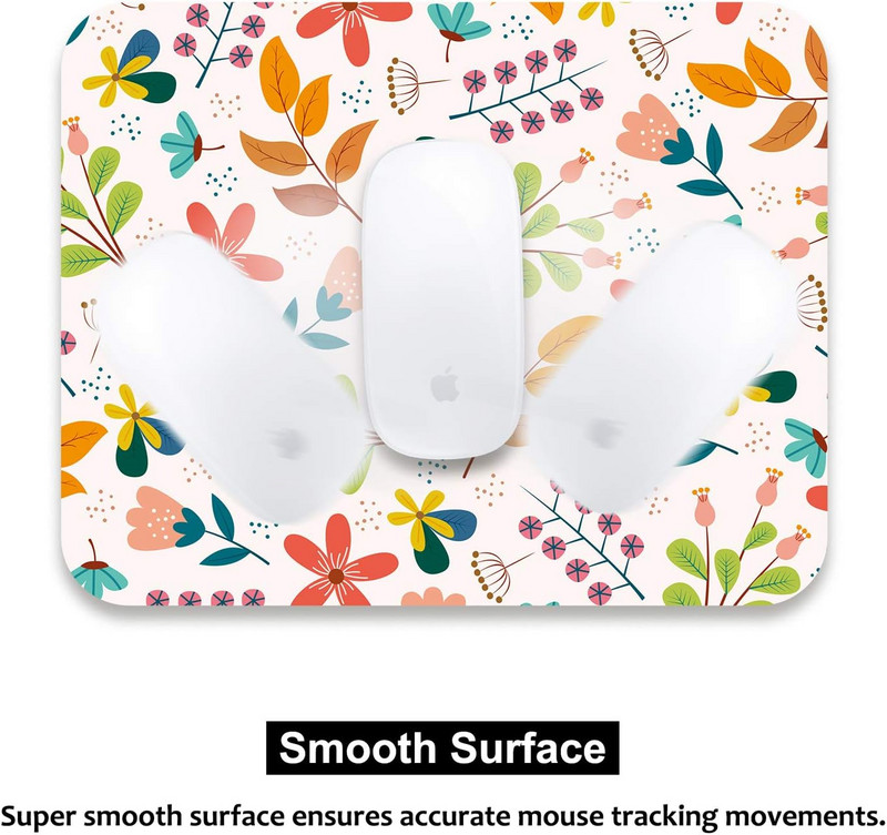 Egérpad közepes egérszőnyeg csúszásgátló talp PC-s irodai munkavégzéshez, játékhoz 9,5x7,9x0,12 hüvelykes virágok és levelek