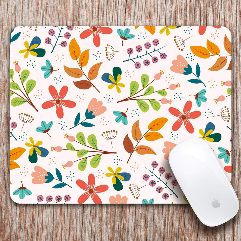 Egérpad közepes egérszőnyeg csúszásgátló talp PC-s irodai munkavégzéshez, játékhoz 9,5x7,9x0,12 hüvelykes virágok és levelek