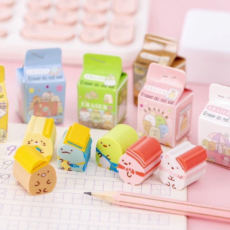 4 részes Lytwtw írószer Kawaii Milk Box diák iskolai irodaszerek gyermek radír gyerekeknek ajándék ceruza gumi radír