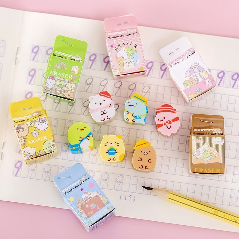 4 részes Lytwtw írószer Kawaii Milk Box diák iskolai irodaszerek gyermek radír gyerekeknek ajándék ceruza gumi radír