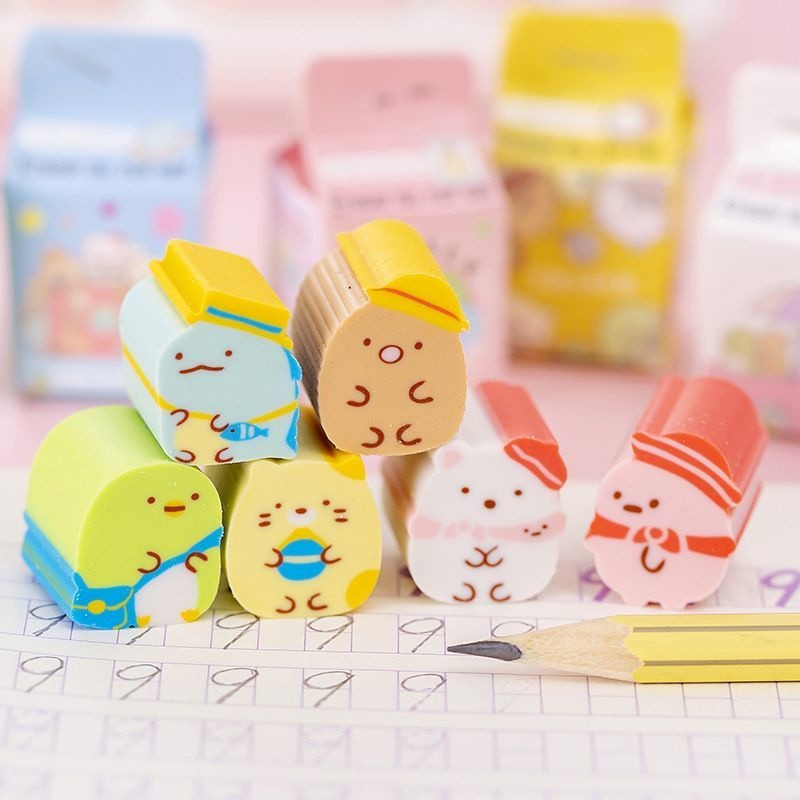 4 részes Lytwtw írószer Kawaii Milk Box diák iskolai irodaszerek gyermek radír gyerekeknek ajándék ceruza gumi radír