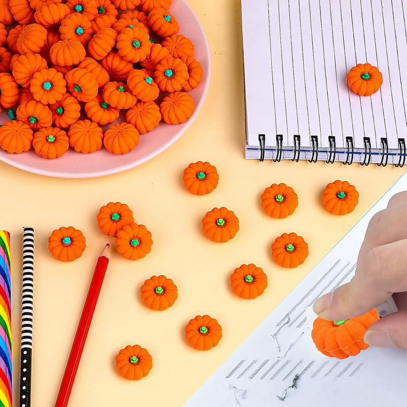 12db 3D sütőtök radír, mini gumi radír írószer diákoknak Halloween őszi Hálaadás Party Favor Tanári jutalom