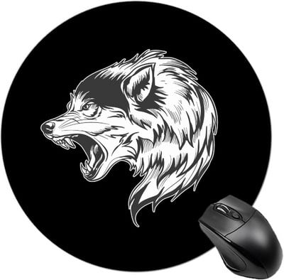 Pad mouse rotund Howing Wolf Tampoane de mouse drăguțe Covoraș antiderapant pentru acasă, birou, laptop, jocuri, computer, 7,9 inchi × 7,9 inci