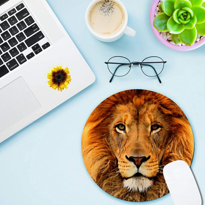 Lion Head Mouse Pad Gaming kerek egérpad számítógépes laptophoz csúszásmentes gumi asztali szőnyeg Aranyos irodai 7,9×7,9 hüvelykes laptophoz