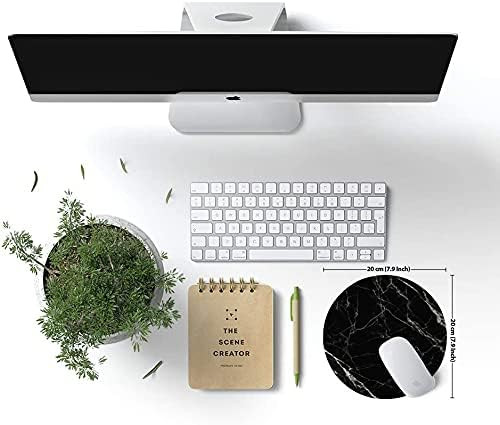 Márvány egérpad, vízálló, kör alakú kis egérpad csúszásmentes, gumi bázisú egérpad irodai számítógépes laptopokhoz (fekete márvány)