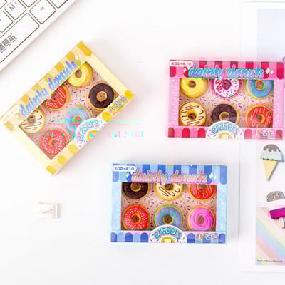 6db/szett Candy fánk radír Írószer Diák tanulás Radír kellékek