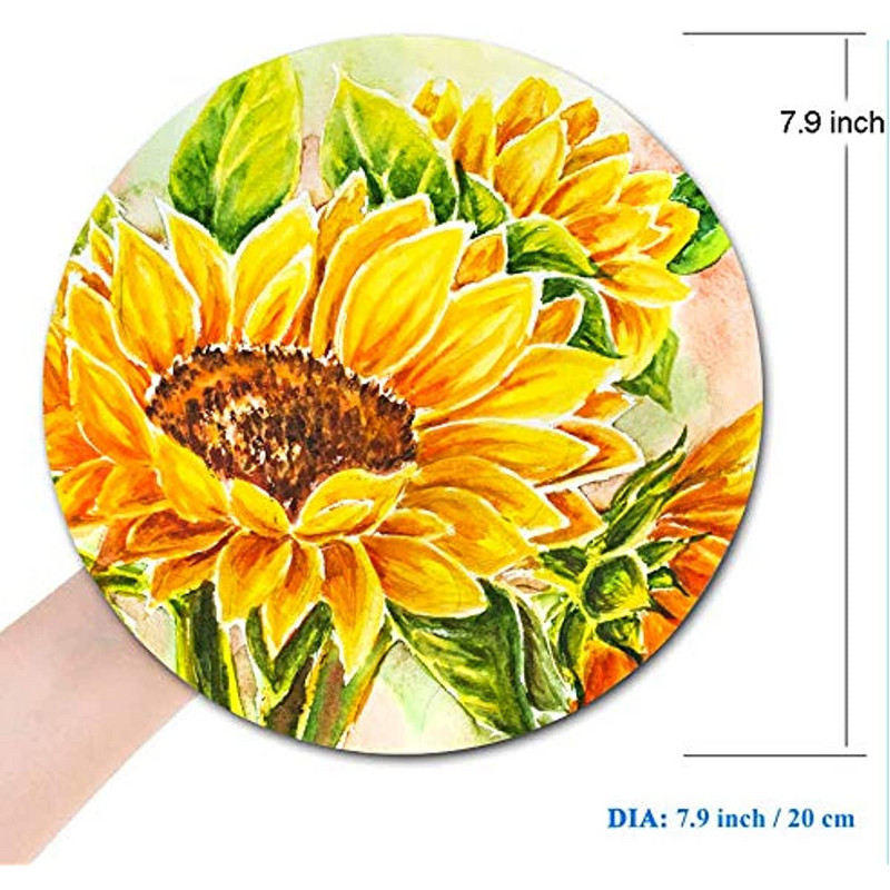 Sunflowers kerek egéralátét játékhoz, vízálló, kör alakú egéralátét csúszásmentes, gumi bázisú egérpadok 7,9 x 0,12 hüvelykes