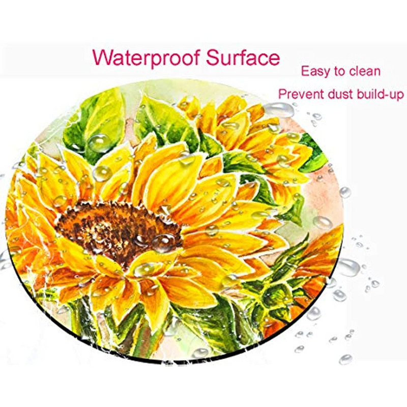 Sunflowers kerek egéralátét játékhoz, vízálló, kör alakú egéralátét csúszásmentes, gumi bázisú egérpadok 7,9 x 0,12 hüvelykes