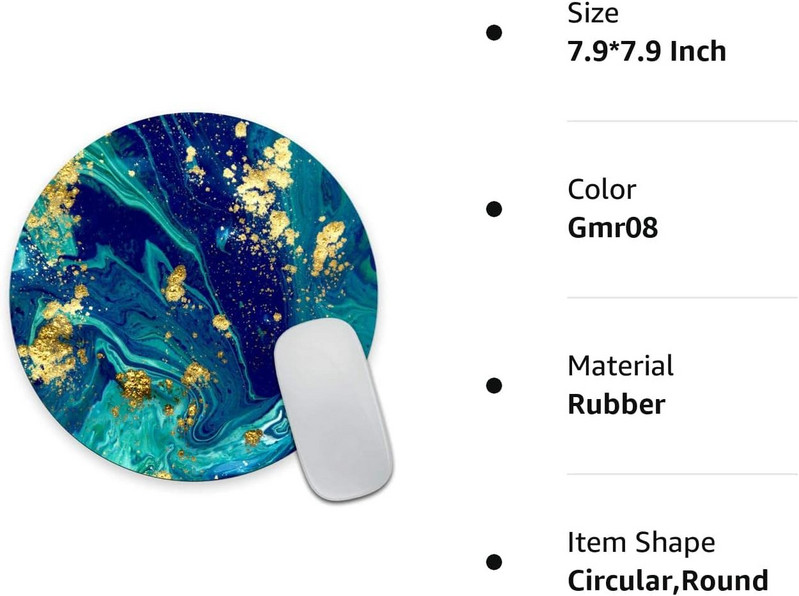 Kék márvány kerek egéralátét Arany zöld, türkiz, kör alakú egérpad, mérete 7,9 x 7,9 x 0,12 hüvelyk laptop számítógéphez otthon
